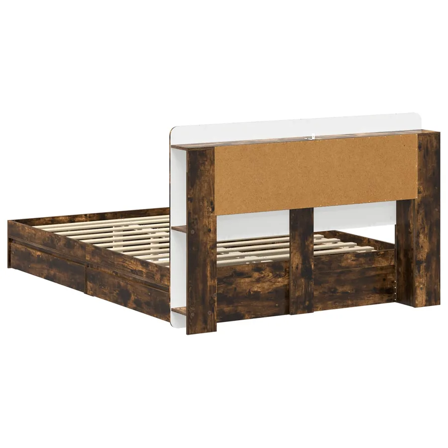 Cadre de lit avec rangement avec tiroir Chêne fumé 135 x 190 cm - 6