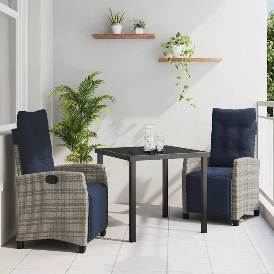 Ensemble de salle à manger pour jardin 3 pcs Gris polyrotin