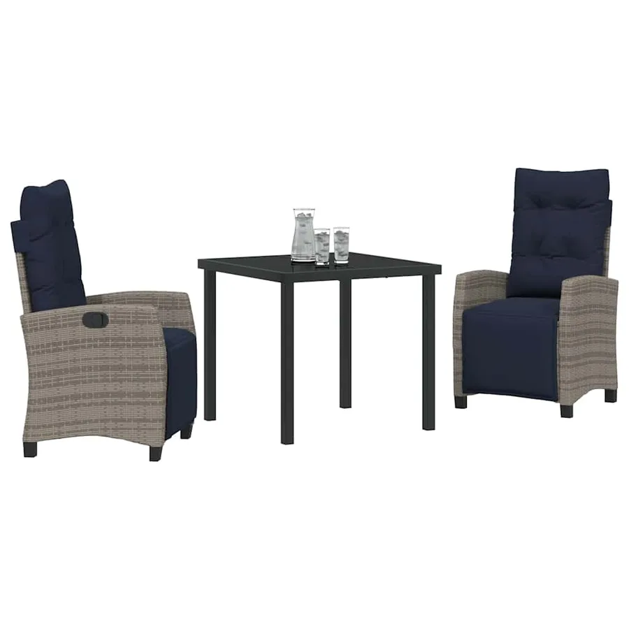 Ensemble de salle à manger pour jardin 3 pcs Gris polyrotin - 3