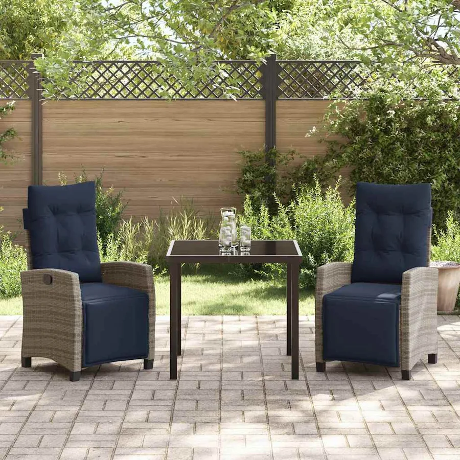 Ensemble de salle à manger pour jardin 3 pcs Gris polyrotin - 4