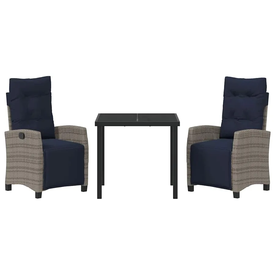 Ensemble de salle à manger pour jardin 3 pcs Gris polyrotin - 7