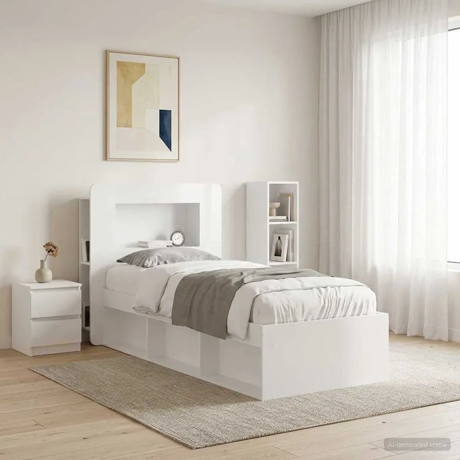 Cabinet de Tête de Lit Blanc brillant Bois d’ingénierie
