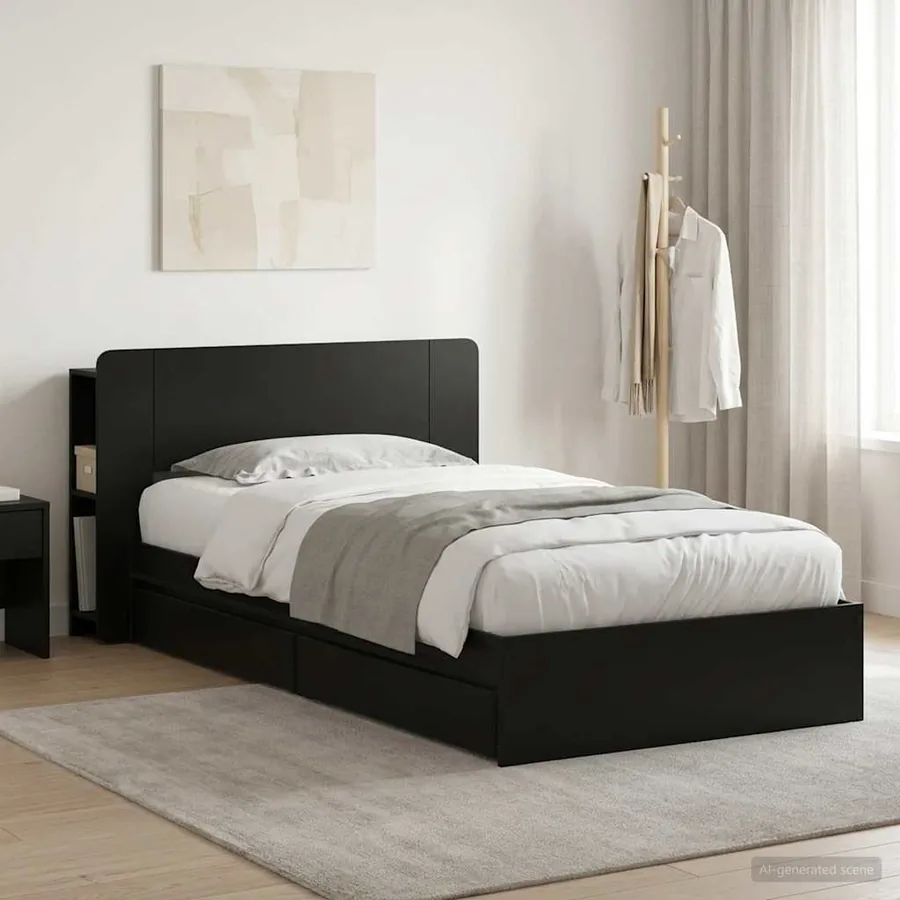 Cadre de lit avec rangement Noir 75 x 190 cm Bois d'ingénierie