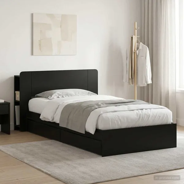 Cadre de lit avec rangement Noir 75 x 190 cm Bois d'ingénierie