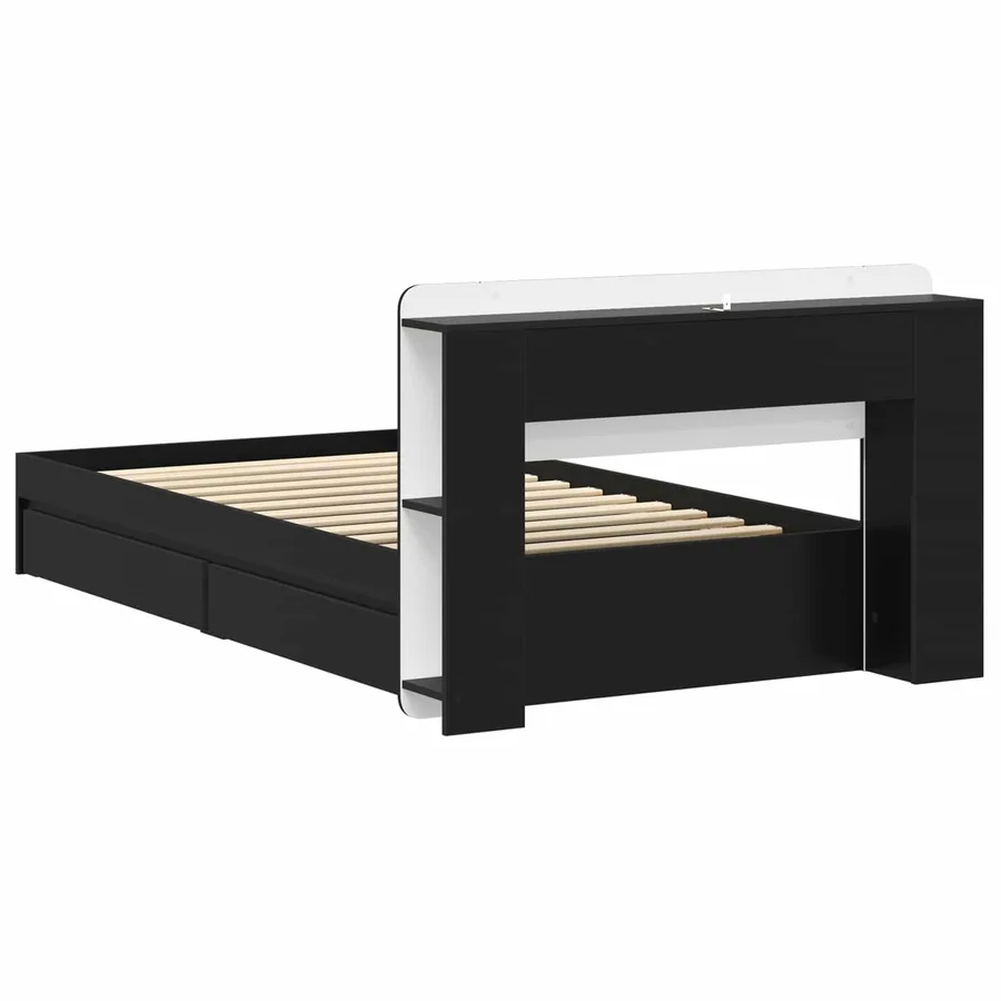 Cadre de lit avec rangement Noir 75 x 190 cm Bois d'ingénierie - 6