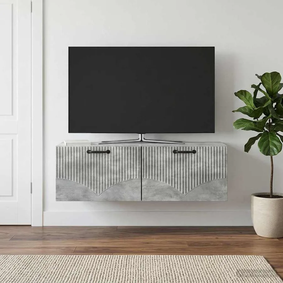 Meuble TV mural Gris béton 98 x 31 x 30 cm Bois d'ingénierie