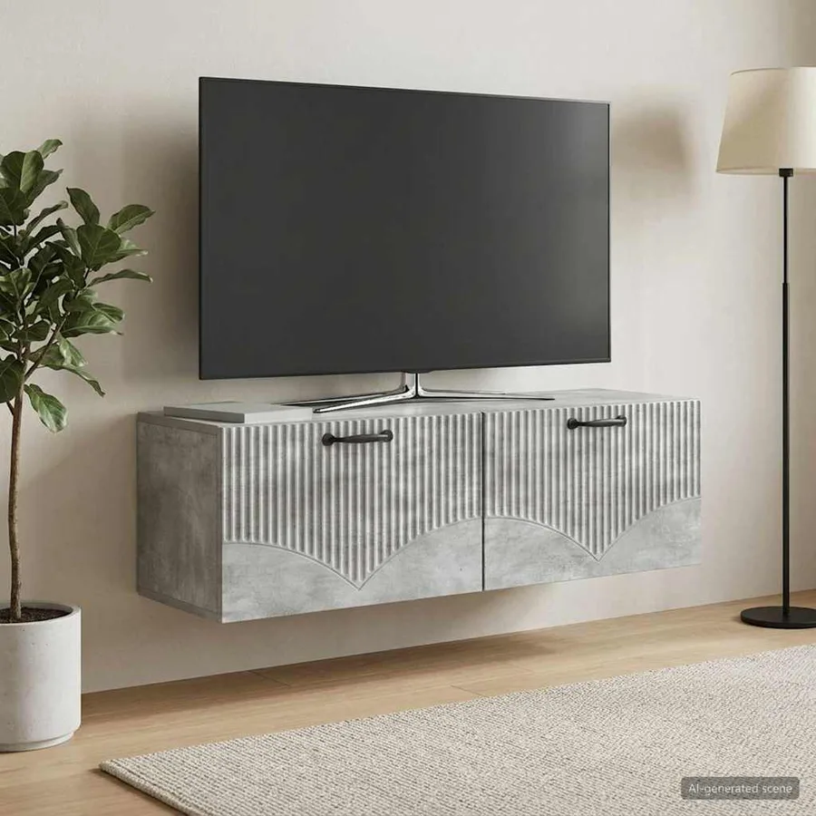 Meuble TV mural Gris béton 98 x 31 x 30 cm Bois d'ingénierie - 4