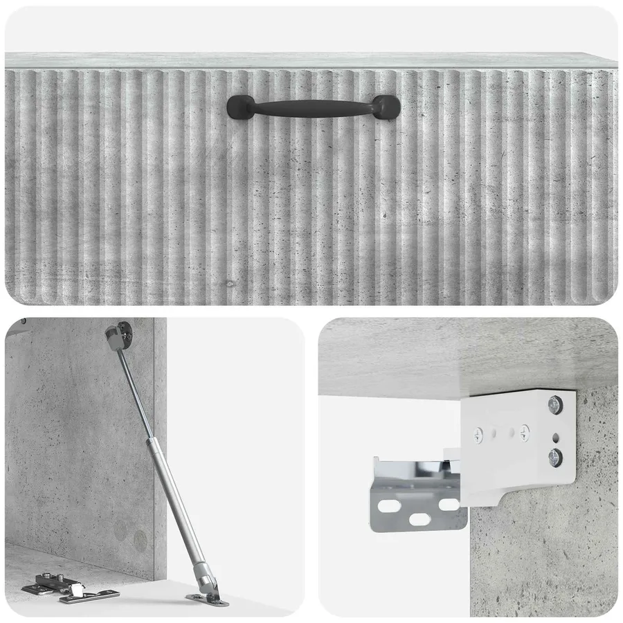 Meuble TV mural Gris béton 98 x 31 x 30 cm Bois d'ingénierie - 9