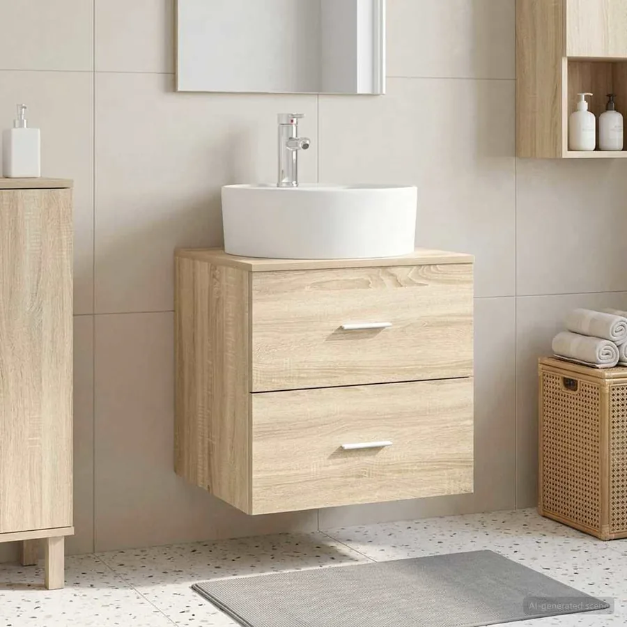 Vanité de lavabo mural Chêne Sonoma 49,5 x 44,5 x 65 cm
