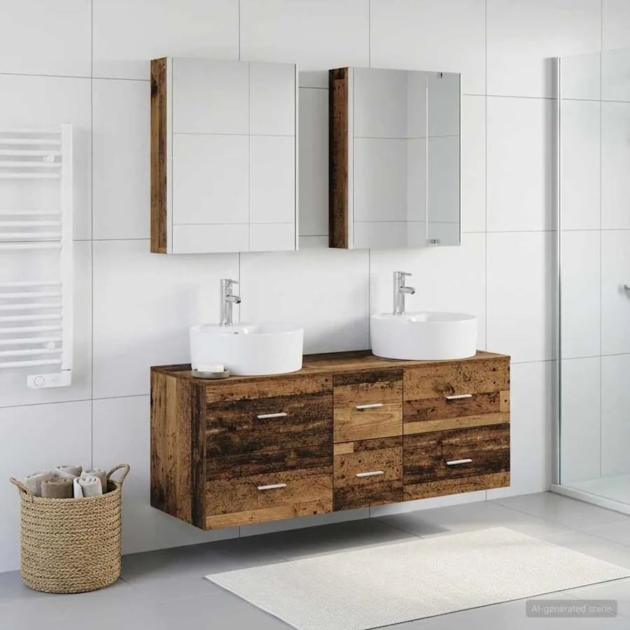 Ensemble de mobilier de salle de bain 5 pcs Bois ancien