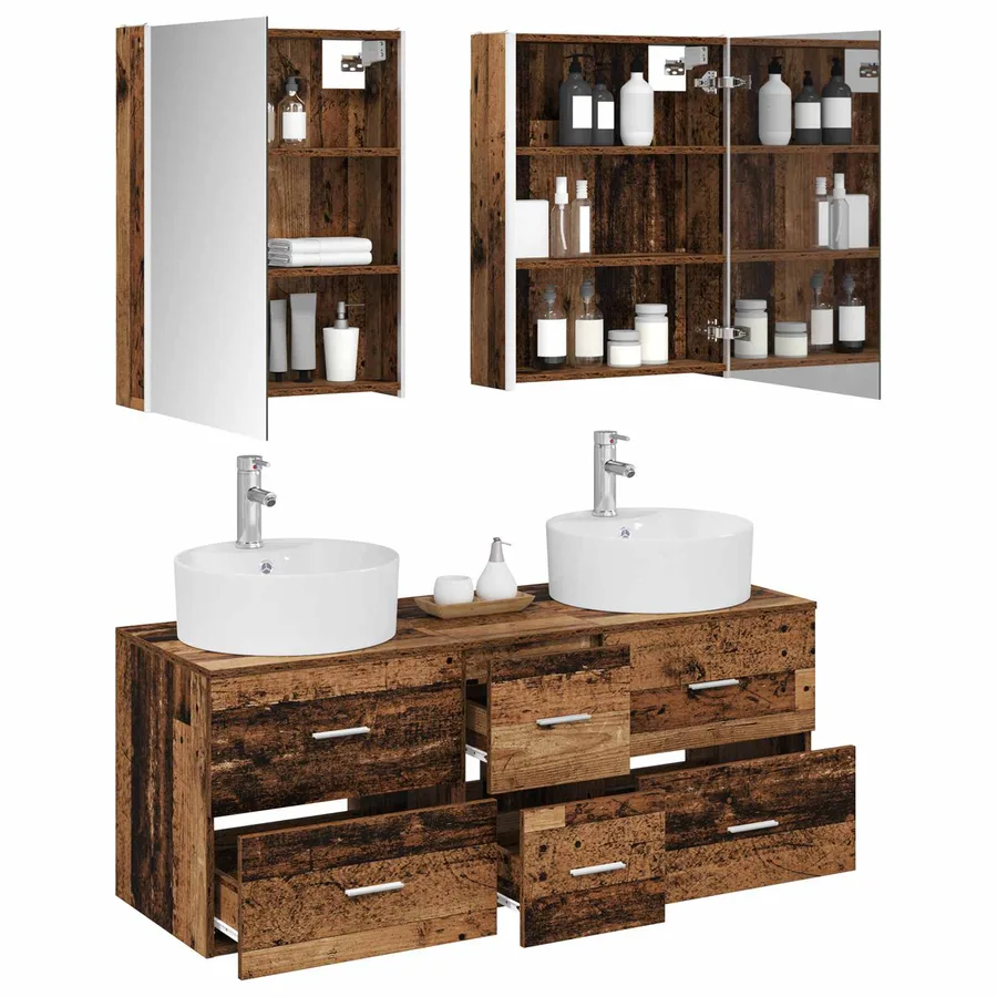 Ensemble de mobilier de salle de bain 5 pcs Bois ancien - 3