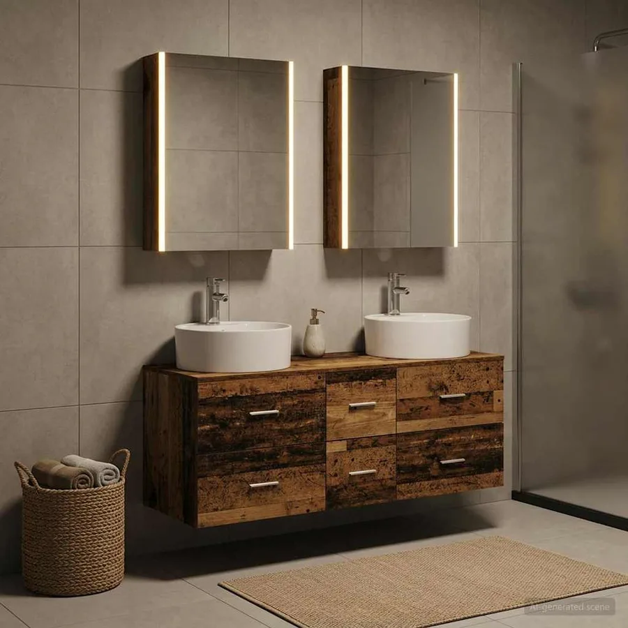 Ensemble de mobilier de salle de bain 5 pcs Bois ancien - 4