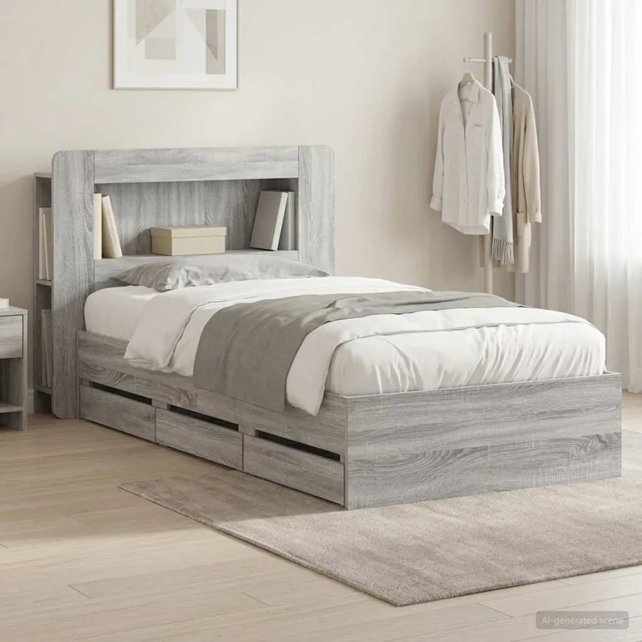 Cadre de lit avec rangement Sonoma gris 75 x 190 cm