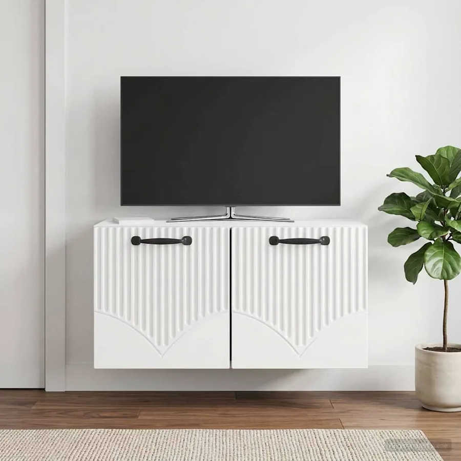 Meuble TV mural Montage mural Blanc brillant 59,5 x 31 x 30 cm