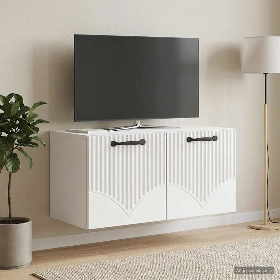 Meuble TV mural Montage mural Blanc brillant 59,5 x 31 x 30 cm - 4