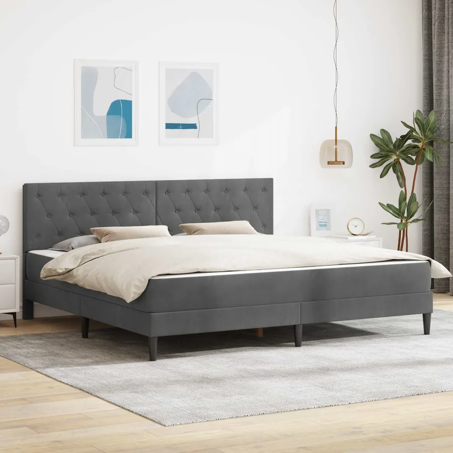 Cadre de lit avec matelas Gris foncé 180 x 200 cm Velours