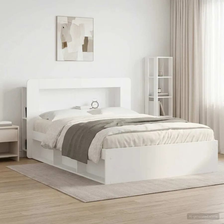 Cabinet de Tête de Lit avec stockage Blanc Bois d’ingénierie - 4