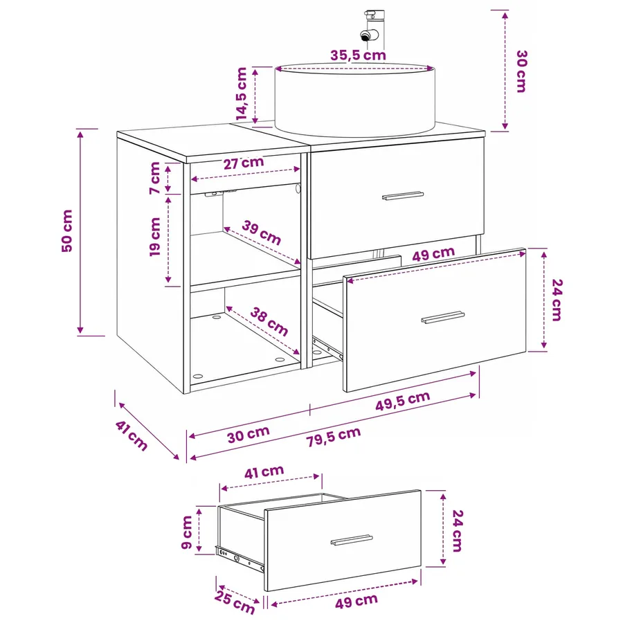 Ensemble de mobilier de salle de bain 2 pcs Gris béton - 8