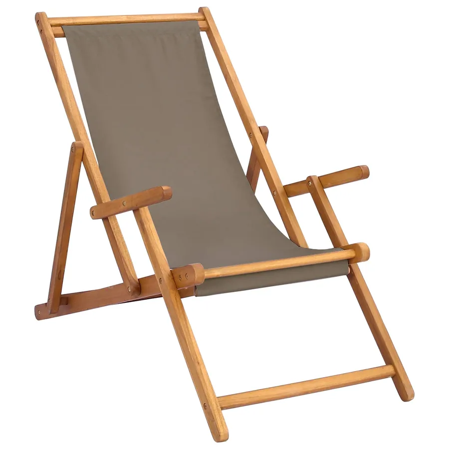 Chaise de plage Taupe Bois de teck massif - 2