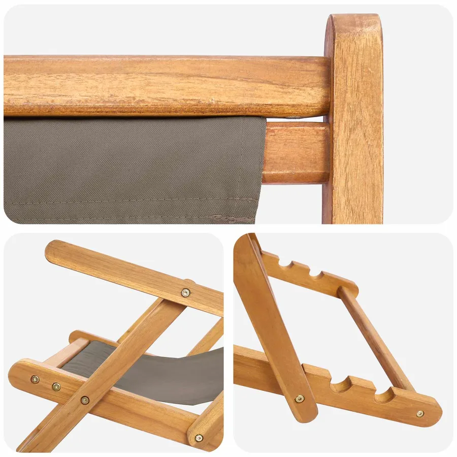 Chaise de plage Taupe Bois de teck massif - 6