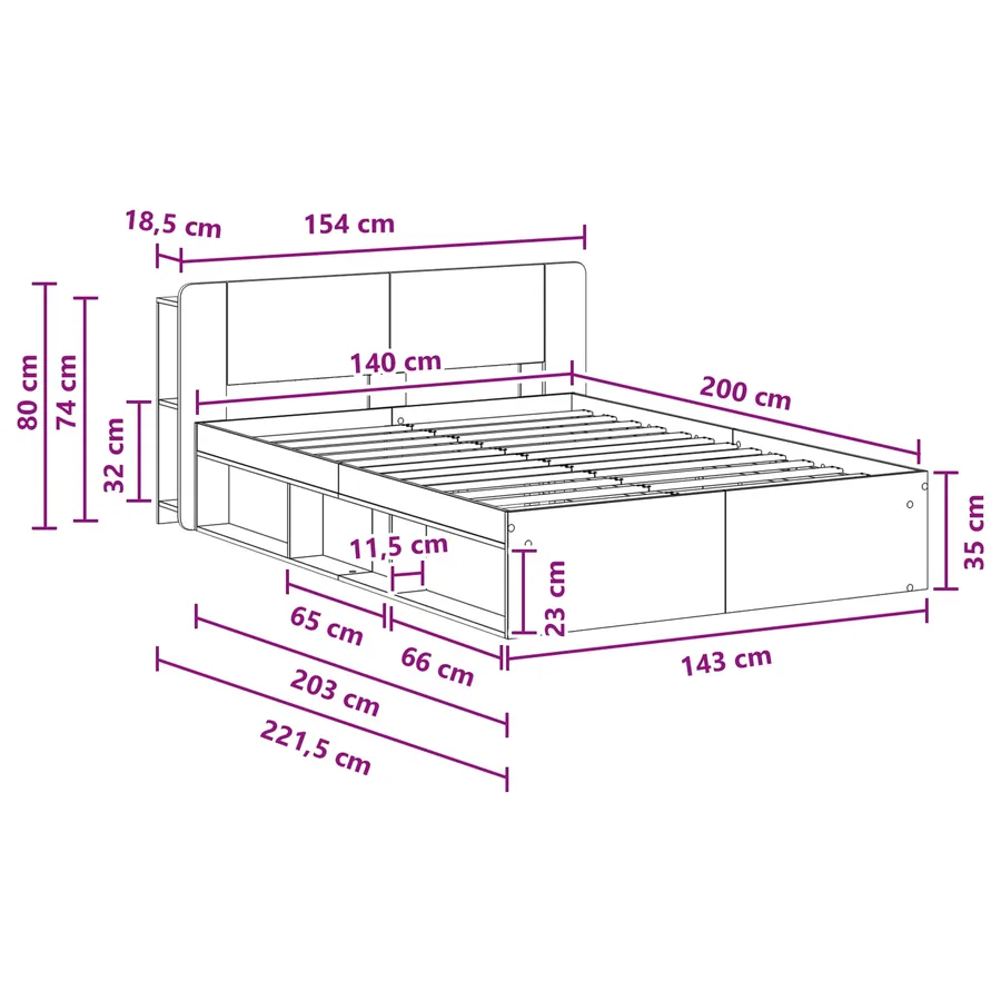 Cadre de lit avec rangement Sonoma gris 140 x 200 cm - 9