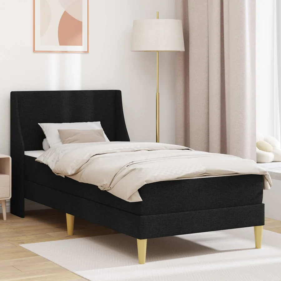 Cadre de lit avec matelas Noir 90 x 190 cm tissu