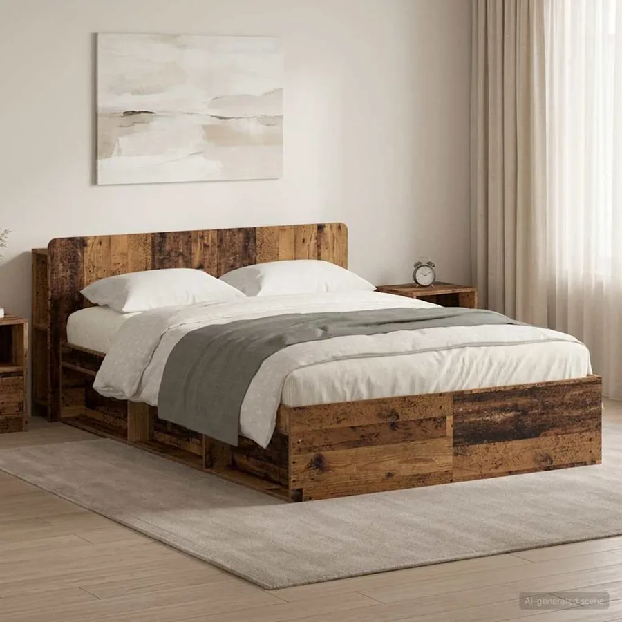 Cadre de lit avec rangement Bois ancien 135 x 190 cm