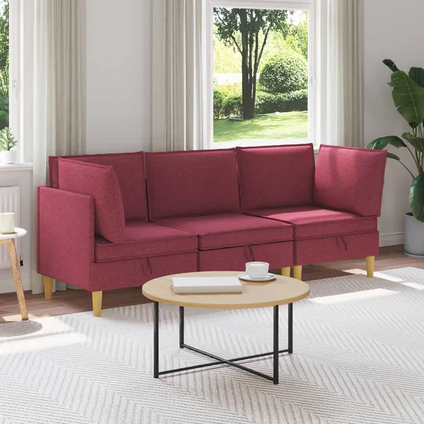Canapé modulaire avec rangement 3 pcs Bordeaux Tissu