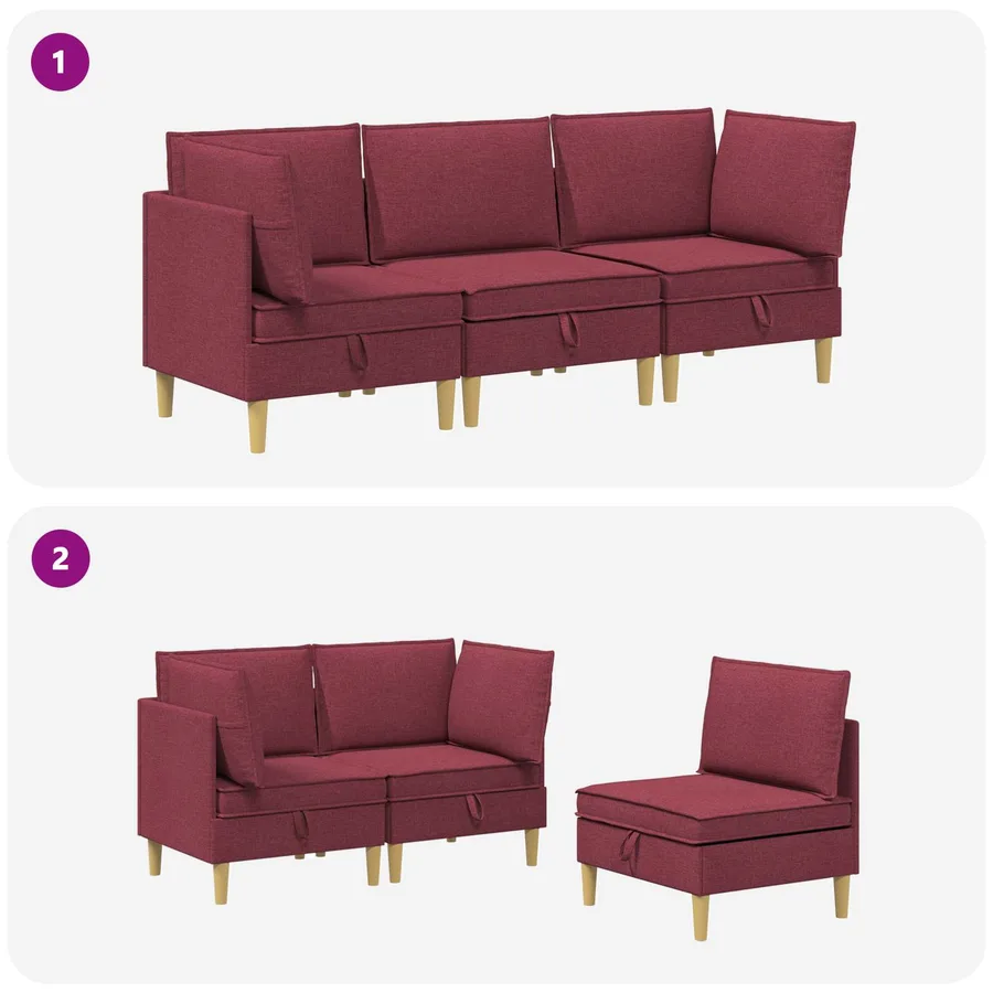 Canapé modulaire avec rangement 3 pcs Bordeaux Tissu - 10