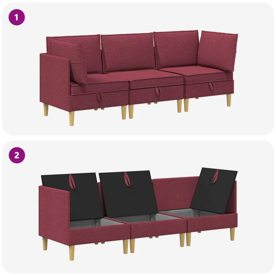 Canapé modulaire avec rangement 3 pcs Bordeaux Tissu - 9