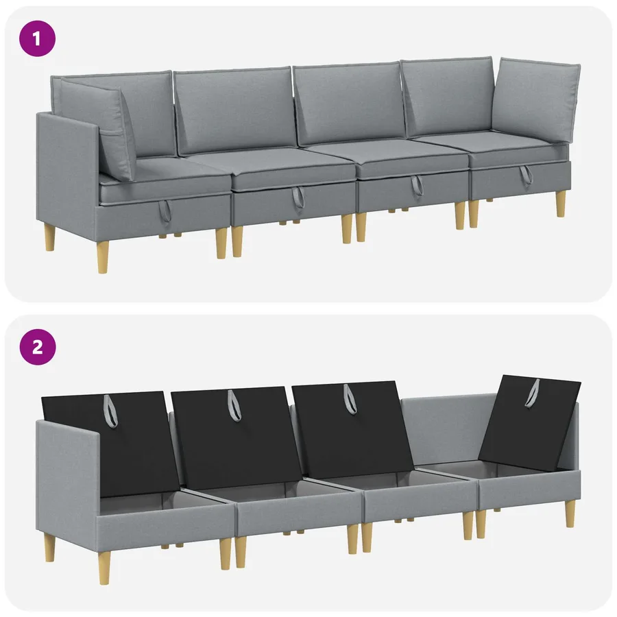 Canapé modulaire avec rangement 4 pcs Gris clair Tissu - 9