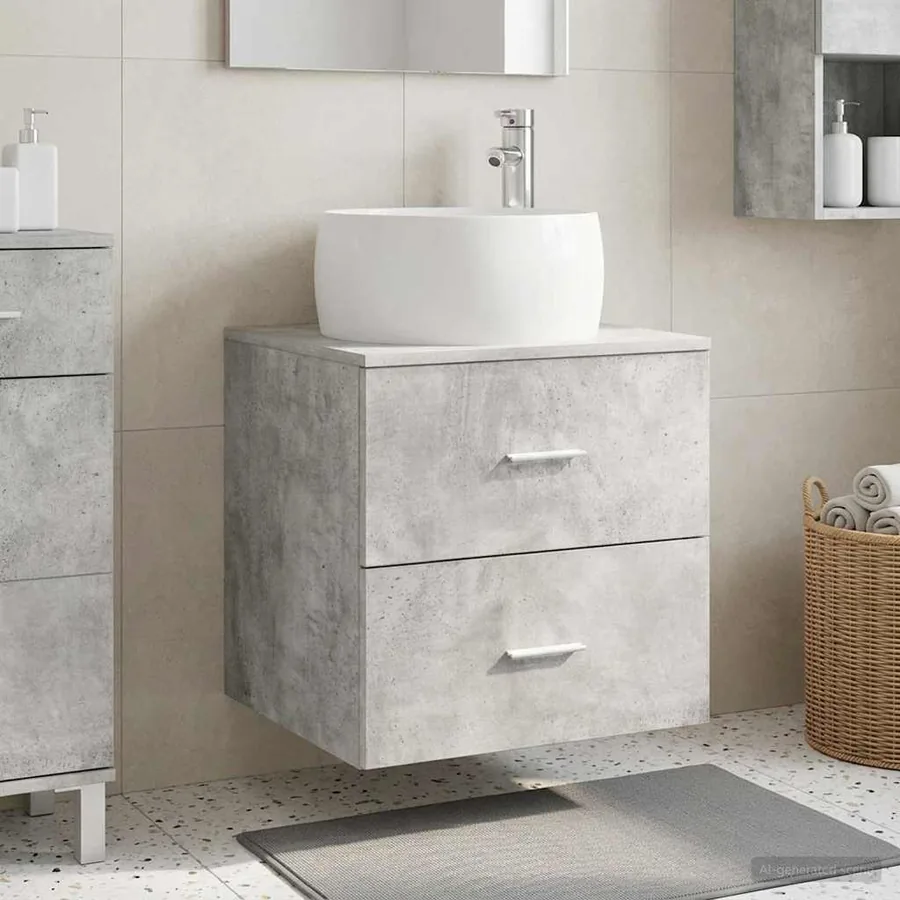 Vanité de lavabo mural Gris béton 49,5 x 44,5 x 66 cm