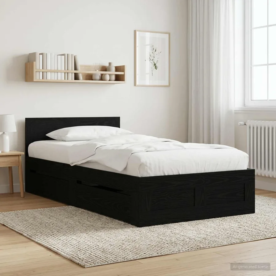 Cadre de lit avec tiroir 2 pc Chêne noir Bois d'ingénierie