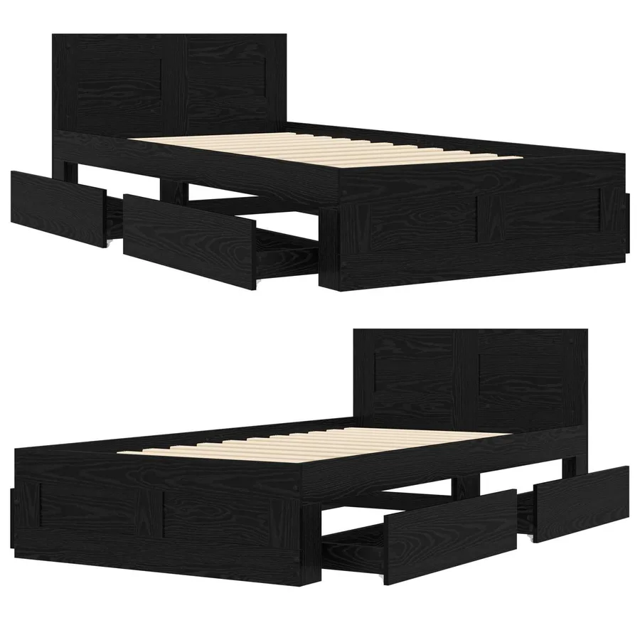 Cadre de lit avec tiroir 2 pc Chêne noir Bois d'ingénierie - 9