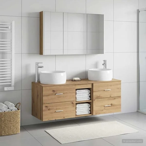 Ensemble de mobilier de salle de bain 4 pc Chêne artisanal