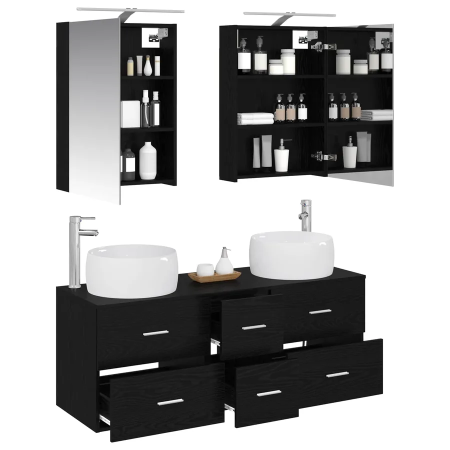 Ensemble de mobilier de salle de bain 5 pcs Chêne noir - 3