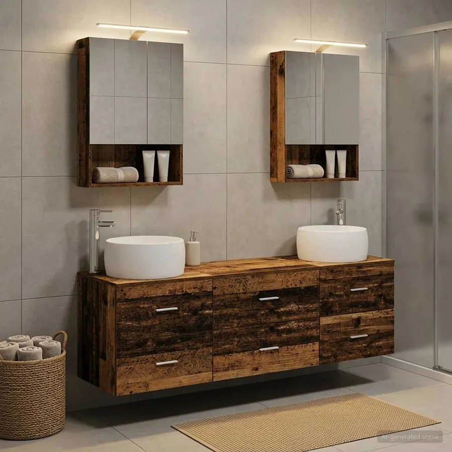 Ensemble de mobilier de salle de bain 5 pcs Bois ancien