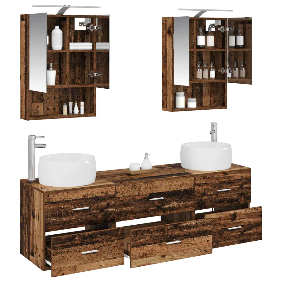 Ensemble de mobilier de salle de bain 5 pcs Bois ancien - 3