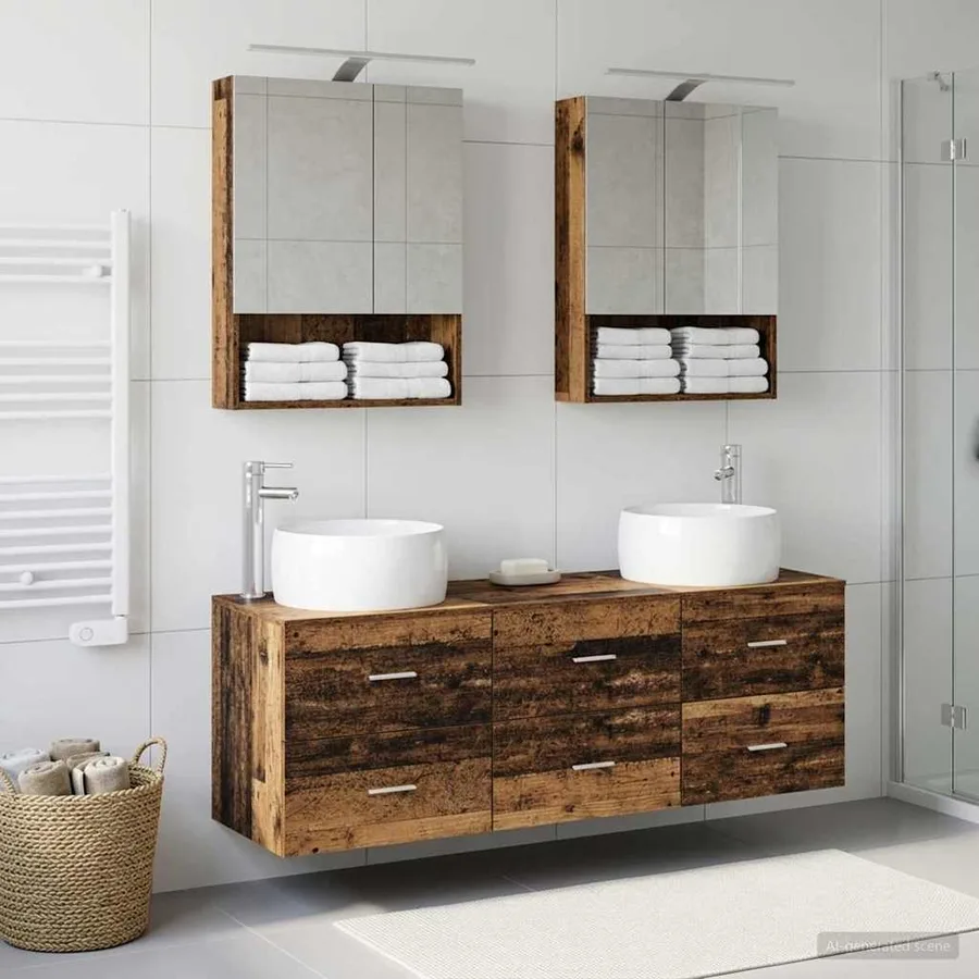Ensemble de mobilier de salle de bain 5 pcs Bois ancien - 4