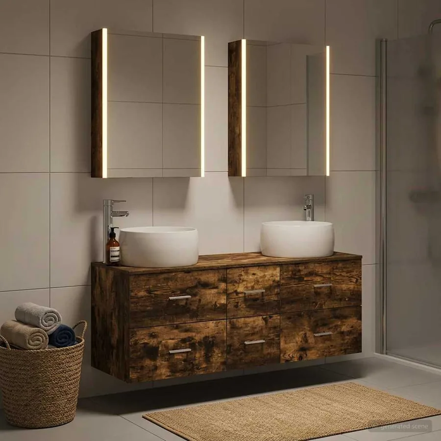 Ensemble de mobilier de salle de bain 5 pcs Chêne fumé