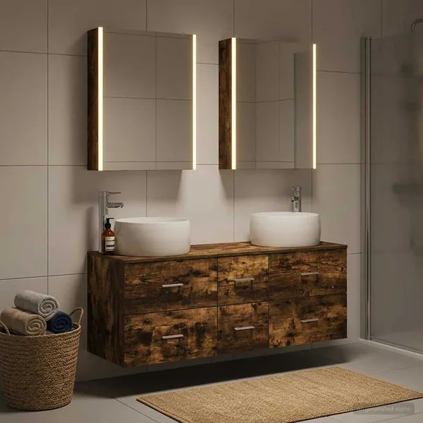 Ensemble de mobilier de salle de bain 5 pcs Chêne fumé