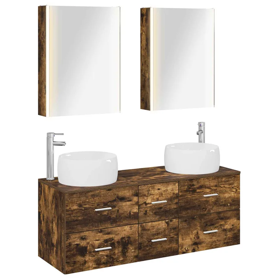 Ensemble de mobilier de salle de bain 5 pcs Chêne fumé - 2