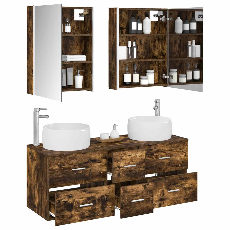 Ensemble de mobilier de salle de bain 5 pcs Chêne fumé - 3