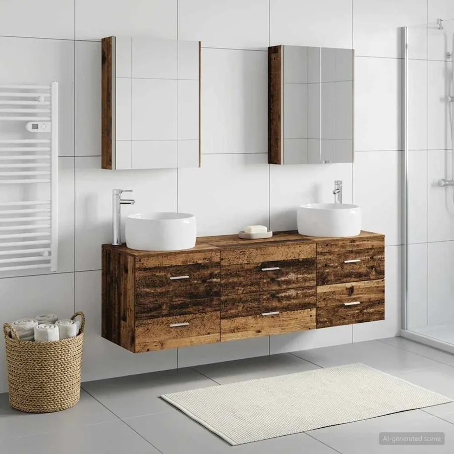 Ensemble de mobilier de salle de bain 5 pcs Bois ancien