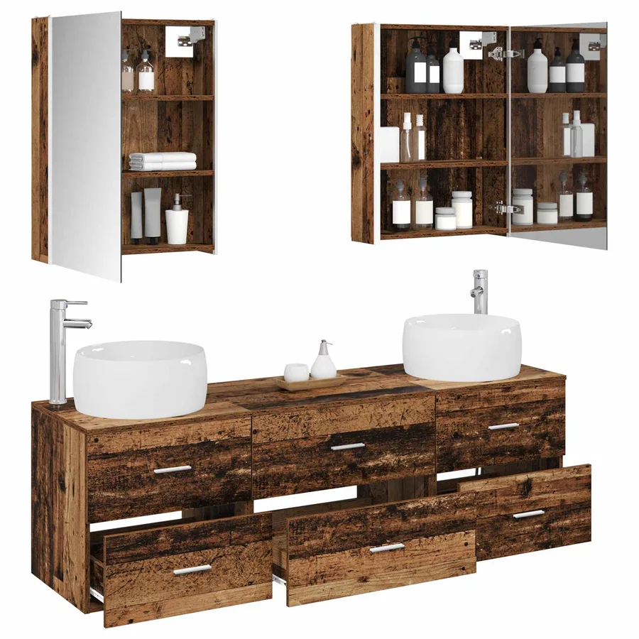 Ensemble de mobilier de salle de bain 5 pcs Bois ancien - 3