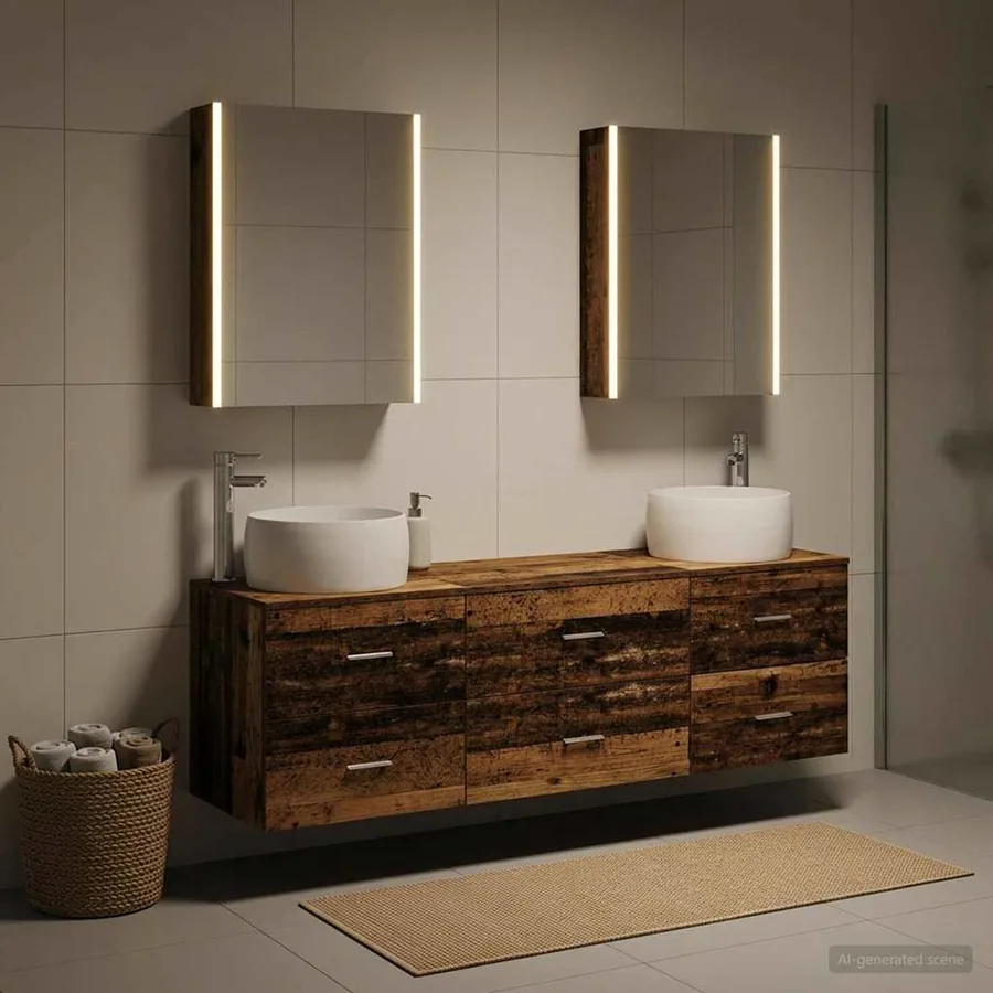 Ensemble de mobilier de salle de bain 5 pcs Bois ancien - 4
