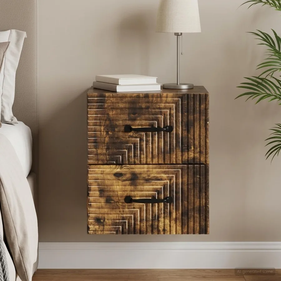 Cabinet de chevet mural Chêne fumé 34,5 x 33 x 40 cm