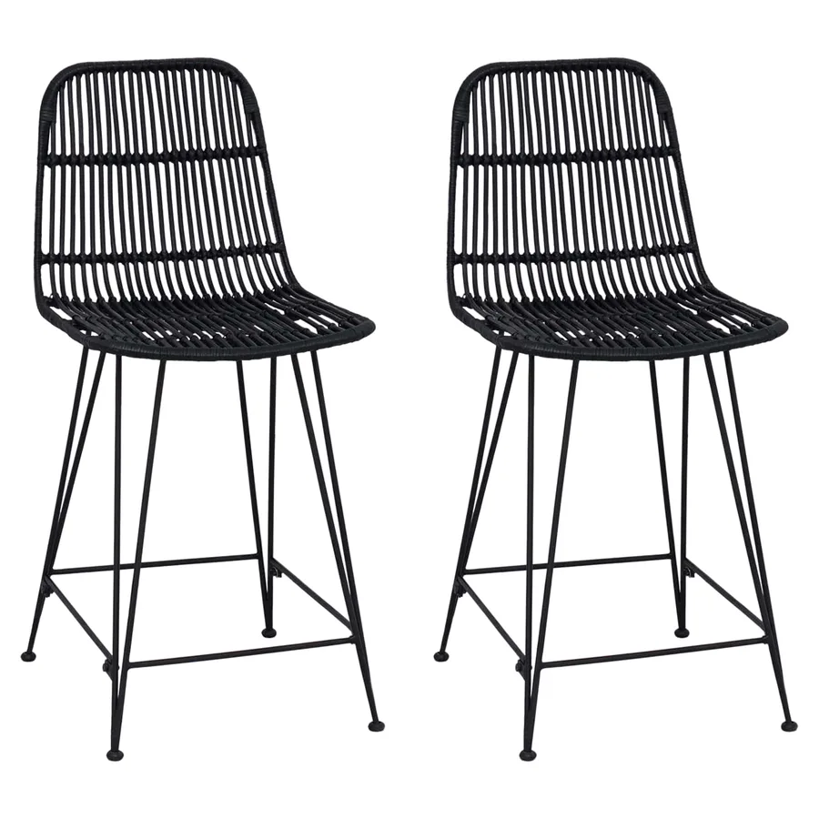 Tabouret de bar 2 pcs Noir 44 x 54 x 96 cm Rattan et Acier - 2