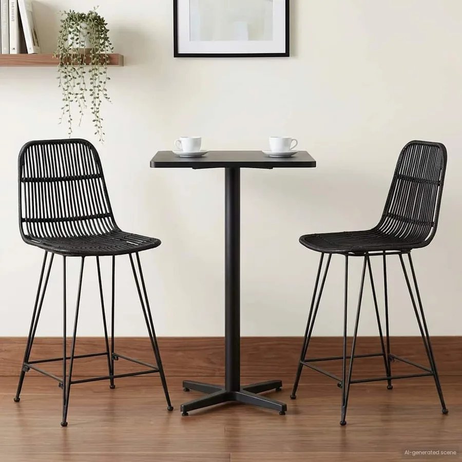 Tabouret de bar 2 pcs Noir 44 x 54 x 96 cm Rattan et Acier - 3