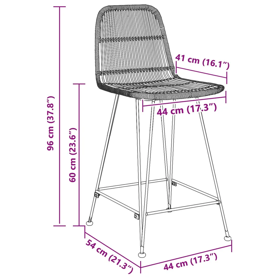 Tabouret de bar 2 pcs Noir 44 x 54 x 96 cm Rattan et Acier - 8